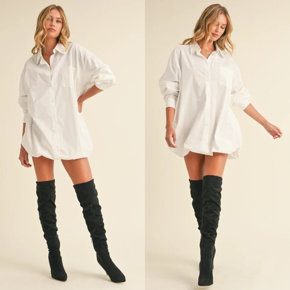 *24 HOUR SALE* Risky Business White Bubble Hem Shirt Dress - Picture 3 of 4